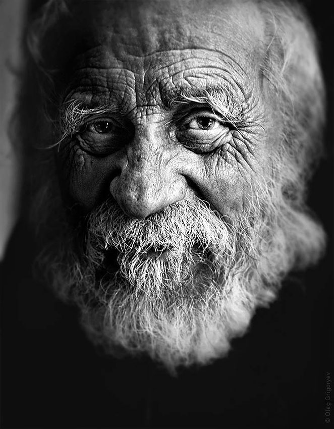 Black and white portrait of an old man